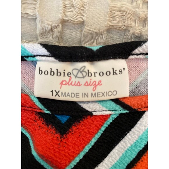 Bobbie Brooks Chevron Dress Size 1X Turquoise Orange Stretchy Flare Hemline - Picture 7 of 12